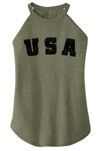 Load image into Gallery viewer, Ladies Distressed USA American Pride Rocker Tank Top
