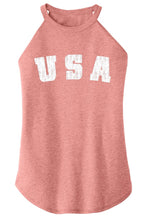 Load image into Gallery viewer, Ladies Distressed USA American Pride Rocker Tank Top