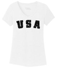 Load image into Gallery viewer, Ladies Distressed USA American Pride Tri-blend V-Neck