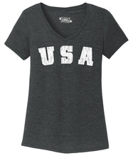Load image into Gallery viewer, Ladies Distressed USA American Pride Tri-blend V-Neck
