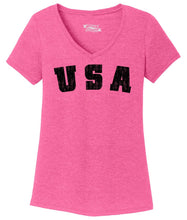 Load image into Gallery viewer, Ladies Distressed USA American Pride Tri-blend V-Neck