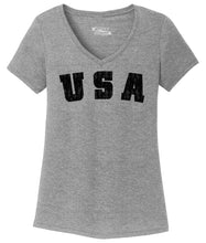 Load image into Gallery viewer, Ladies Distressed USA American Pride Tri-blend V-Neck