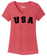 Load image into Gallery viewer, Ladies Distressed USA American Pride Tri-blend V-Neck