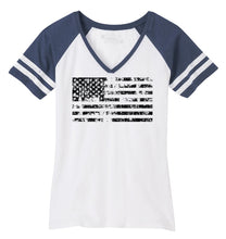 Load image into Gallery viewer, Ladies Distressed American Flag Game Day V-Neck Tee