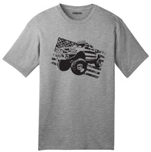 Load image into Gallery viewer, Men&#39;s USA Made Truck Distressed American Flag T-Shirt
