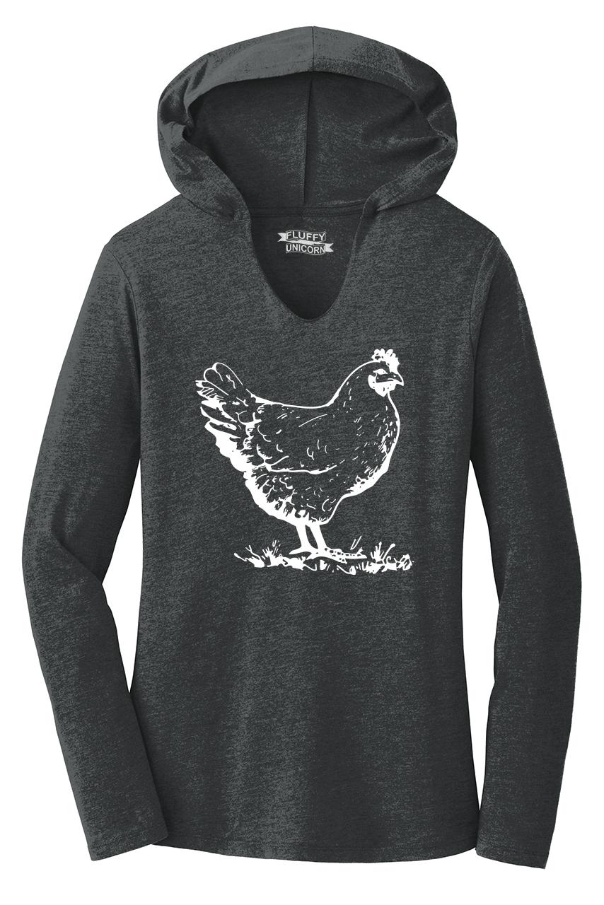 Ladies Funny Chicken Hooded Tee Shirt