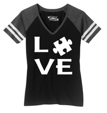 Load image into Gallery viewer, Ladies Love Autism Game Day V-Neck Tee
