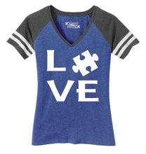 Load image into Gallery viewer, Ladies Love Autism Game Day V-Neck Tee
